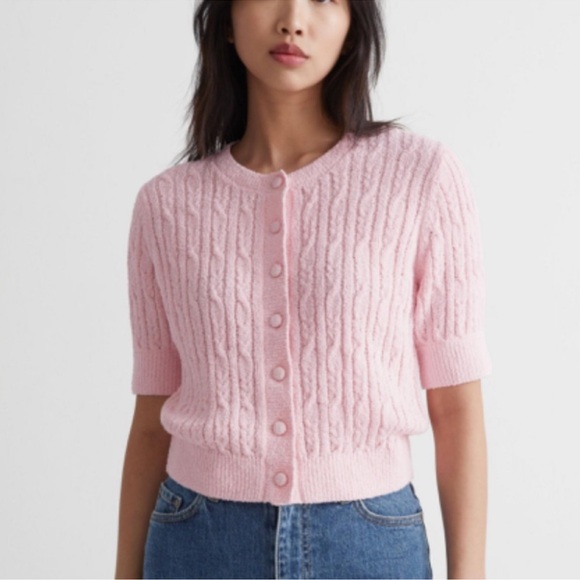 & Other Stories Sweaters - & Other Stories Pink Cropped Cable Knit Cardigan